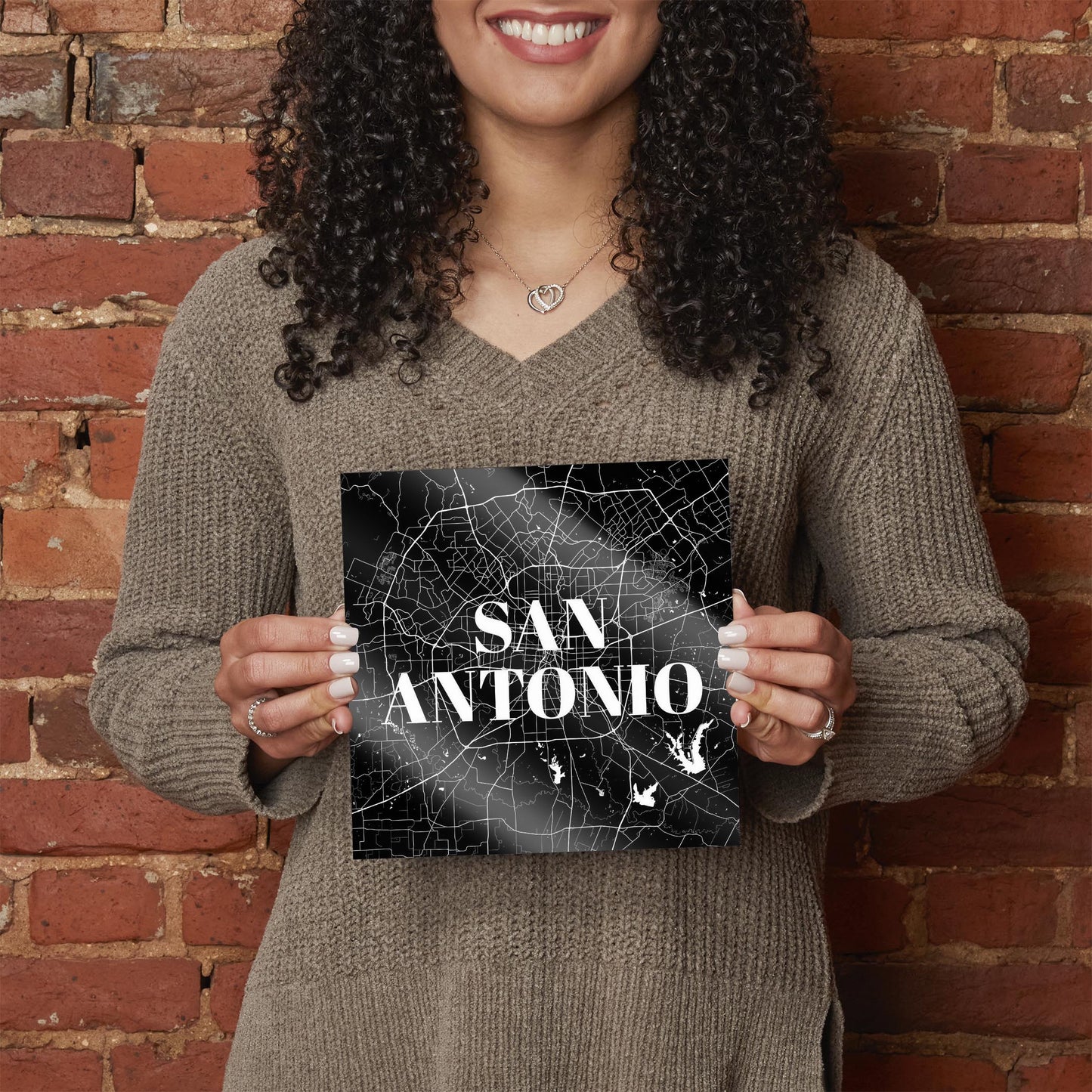 Minimalistic B&W Texas San Antonio Map | Hi-Def Glass Art | Eaches | Min 2