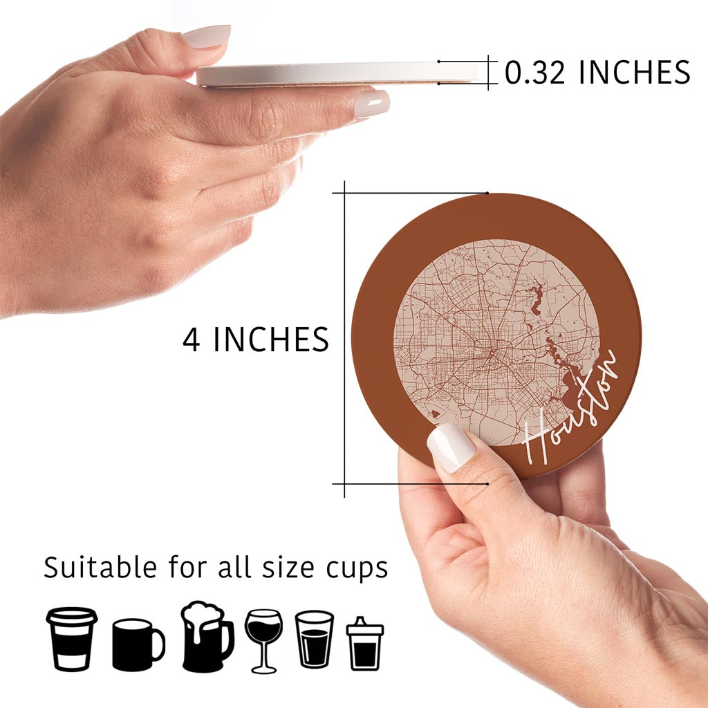 Modern Minimalist Houston Texas Map | Absorbent Coasters | Set of 4 | Min 2