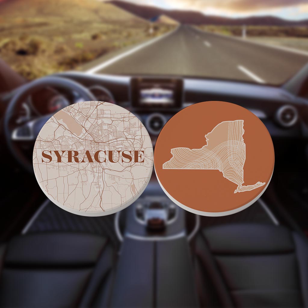 Modern Minimalist New York Syracuse State | Absorbent Car Coasters | Set of 2 | Min 4