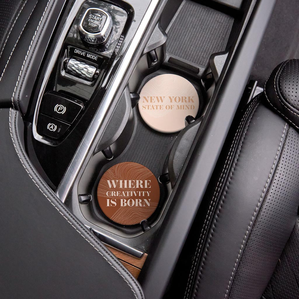 Modern Minimalist New York Quips | Absorbent Car Coasters | Set of 2 | Min 4
