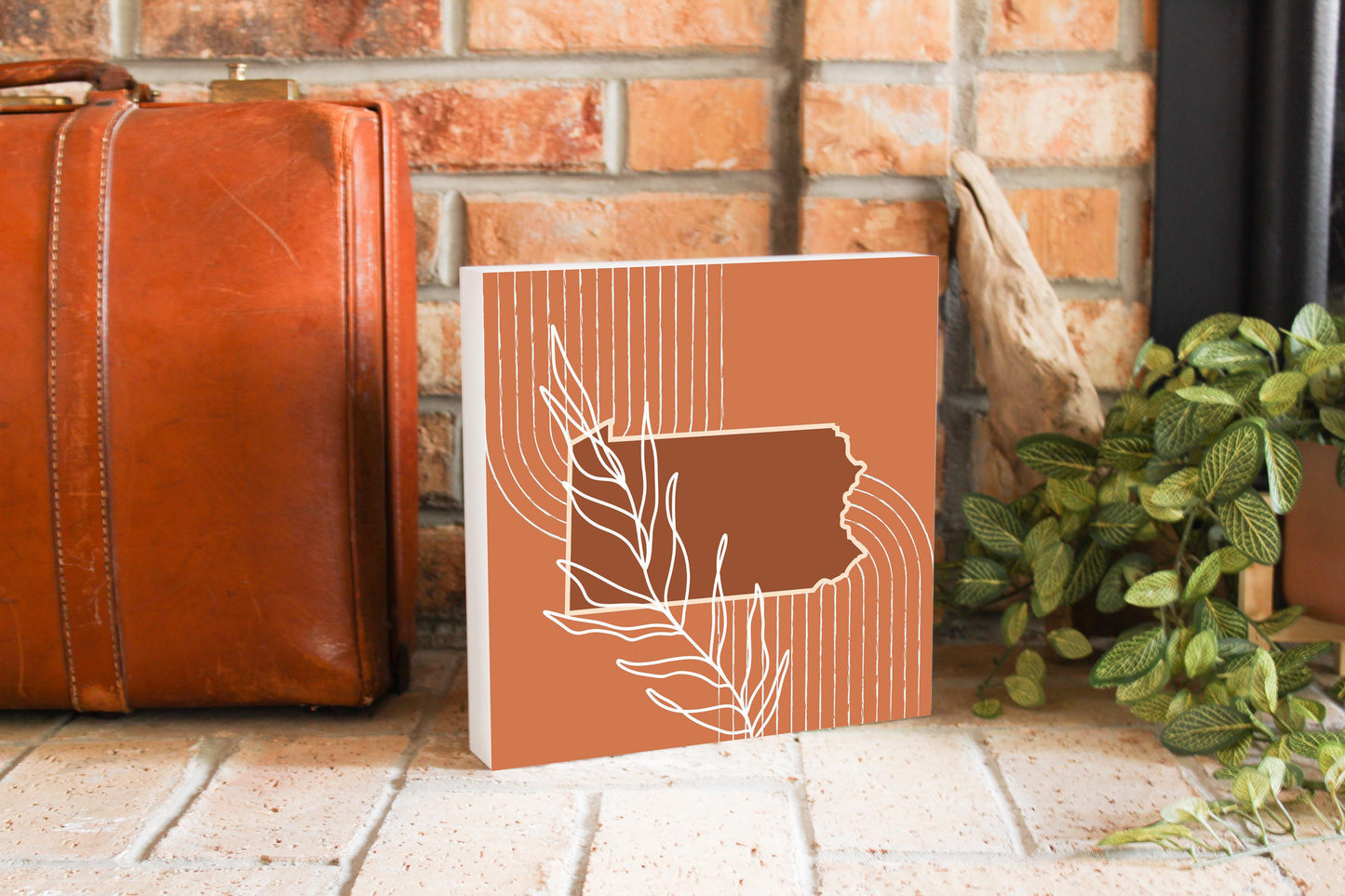 Modern Minimalist Pennsylvania State Leaf | Wood Block | Eaches | Min 2