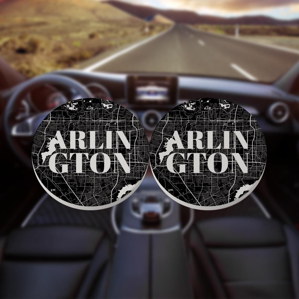 Minimalistic B&W Texas Arlington Map | Absorbent Car Coasters | Set of 2 | Min 4