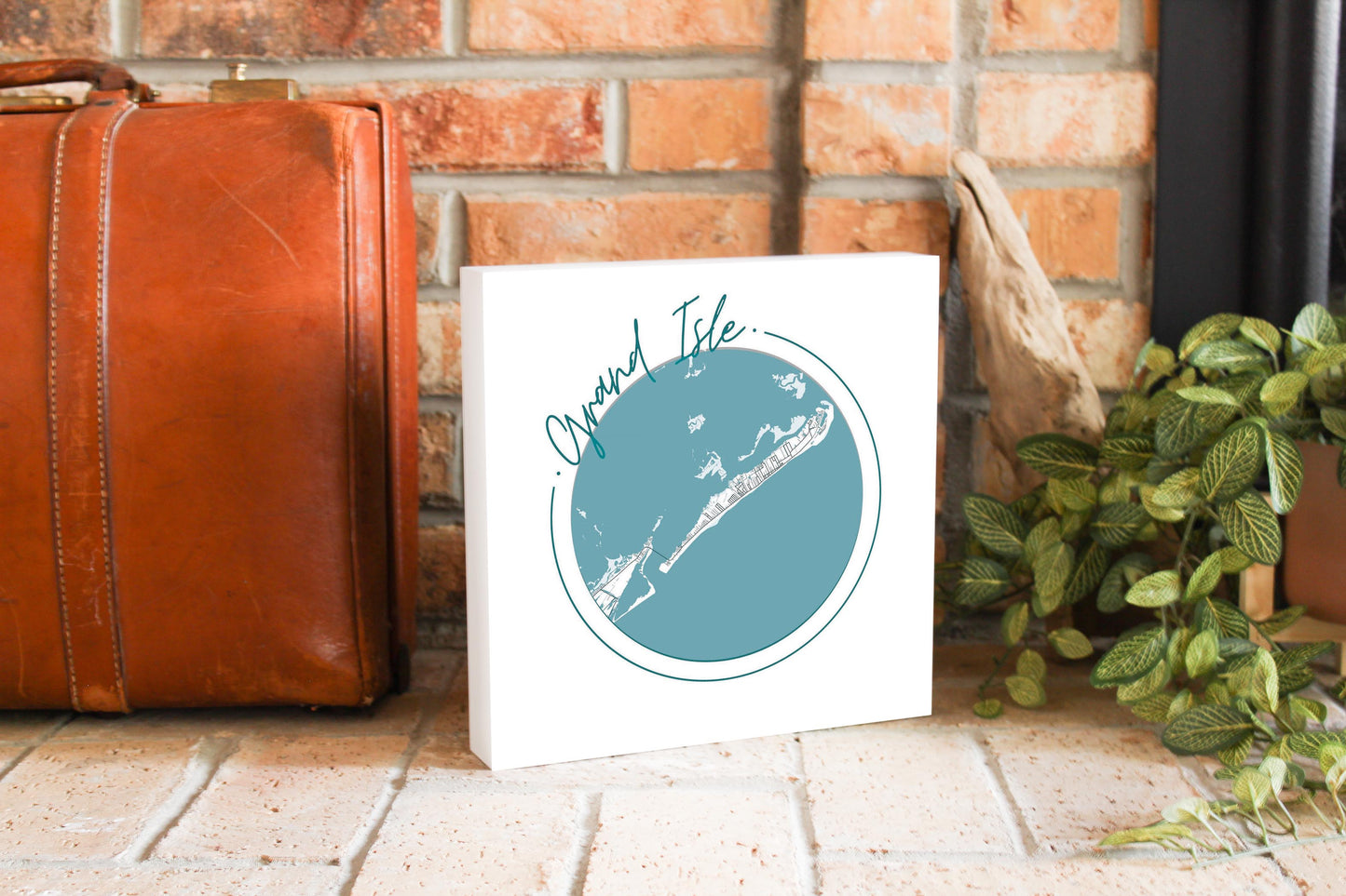 Blue White Grand Isle Circle Map | Wood Block | Eaches | Min 2