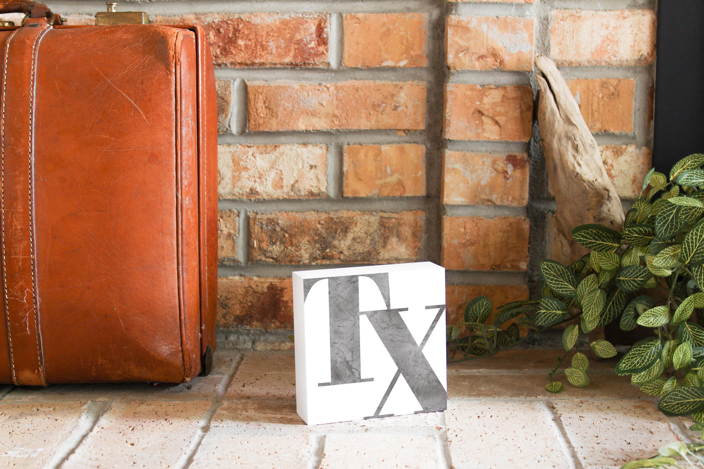 Modern White Texas Initials | Wood Block | Eaches | Min 4