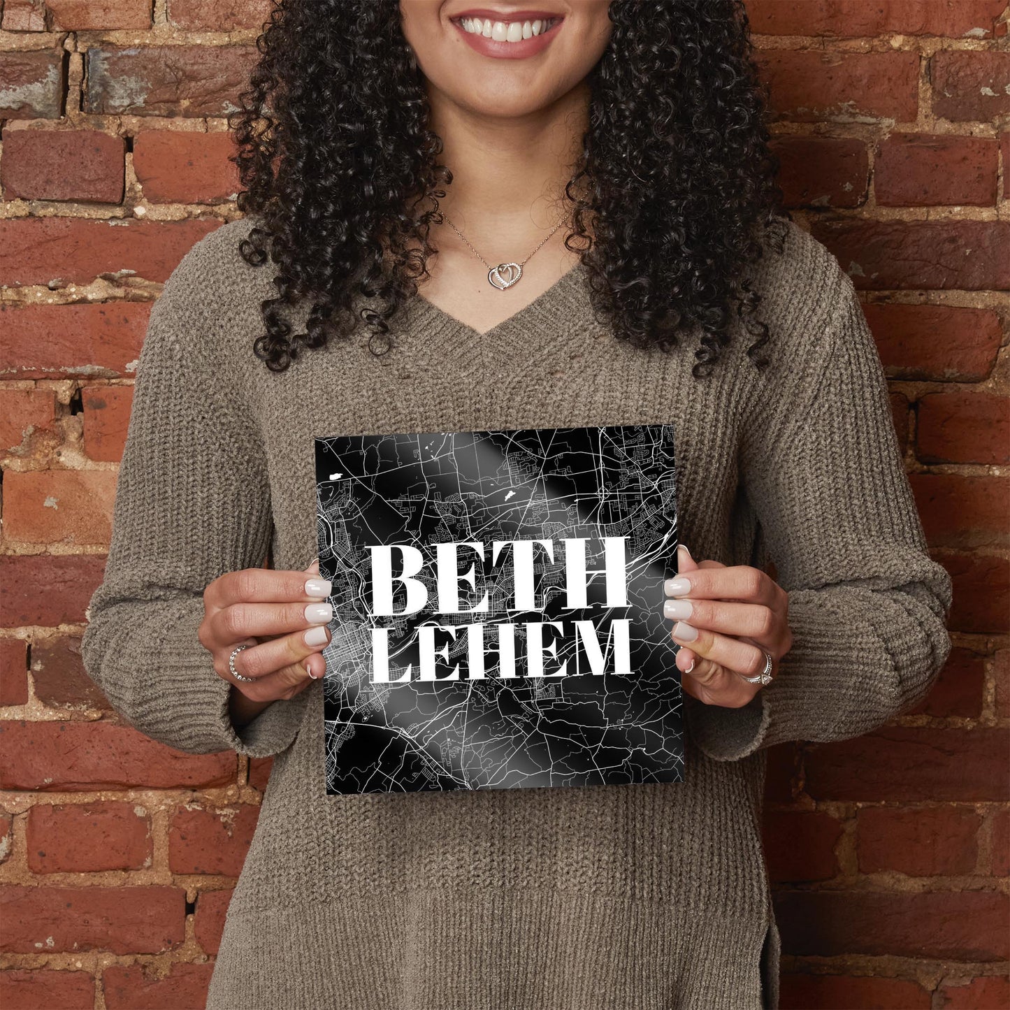 Minimalistic B&W Pennsylvania Bethlehem Map | Hi-Def Glass Art | Eaches | Min 2