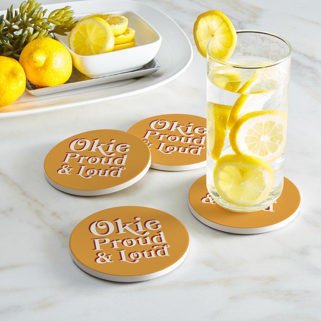 Modern Minimalist Oklahoma Proud Loud| Absorbent Coasters | Set of 4 | Min 2