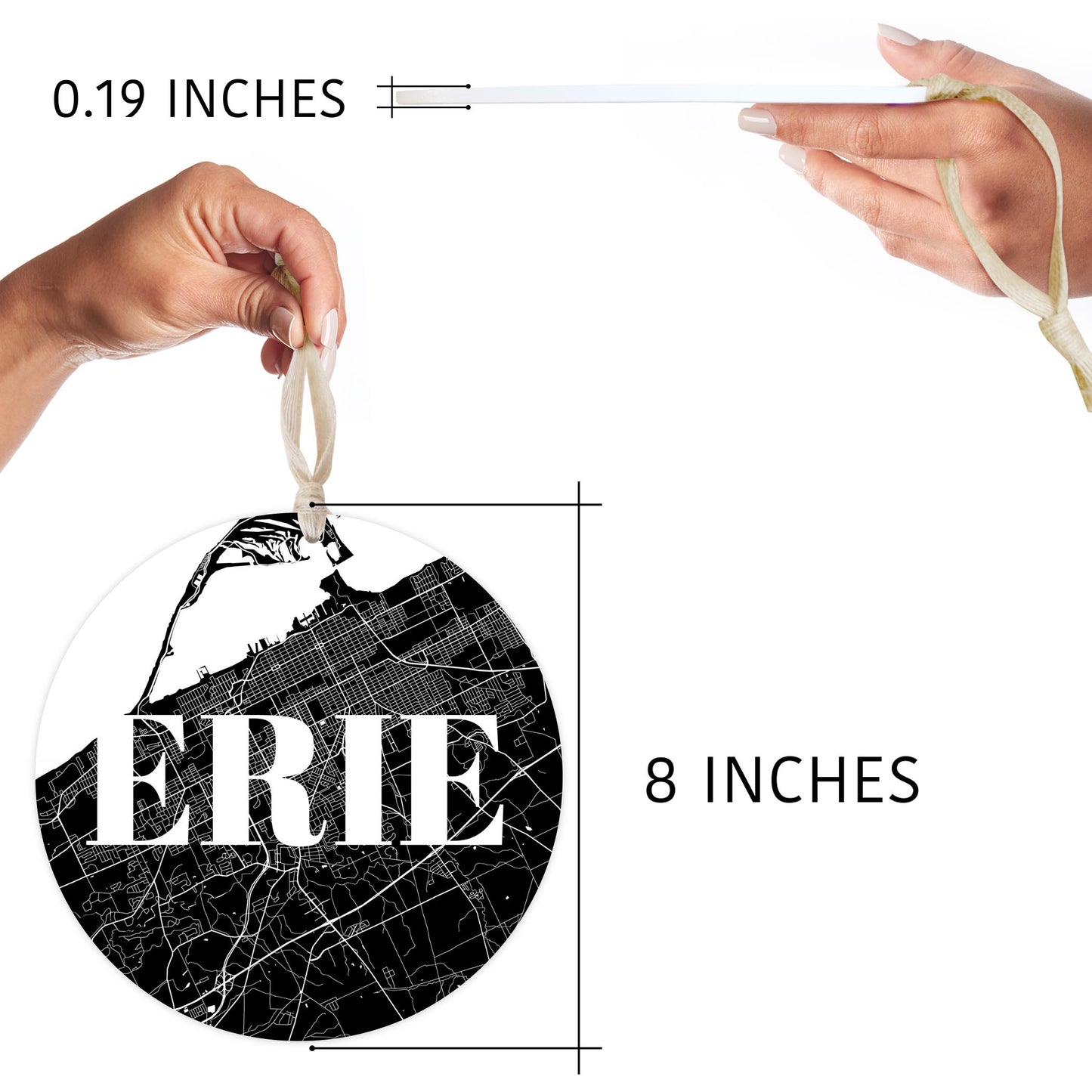 Minimalistic B&W Pennsylvania Erie Map | Wood Ornament | Eaches | Min 1