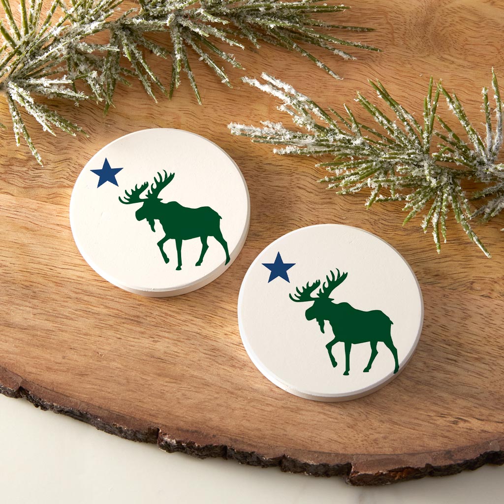 New England Star And Moose | Absorbent Car Coasters | Set of 2 | Min 4