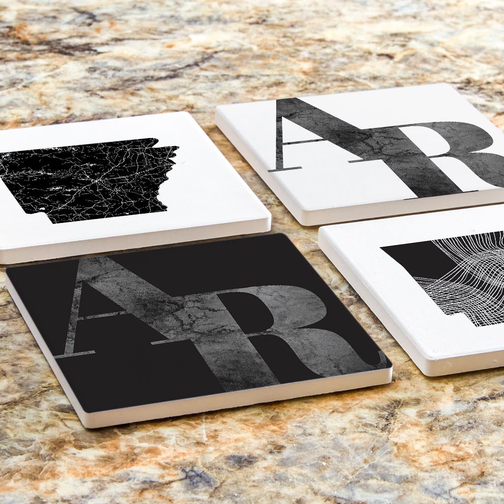 B&W Minimalist Arkansas Initials And State Shapes | Absorbent Coasters | Set of 4 | Min 2