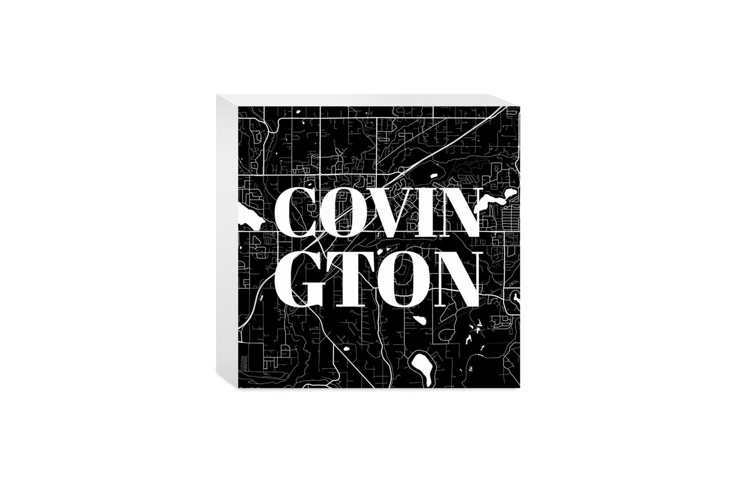 Minimalistic B&W Washington Covington Map | Wood Block | Eaches | Min 4