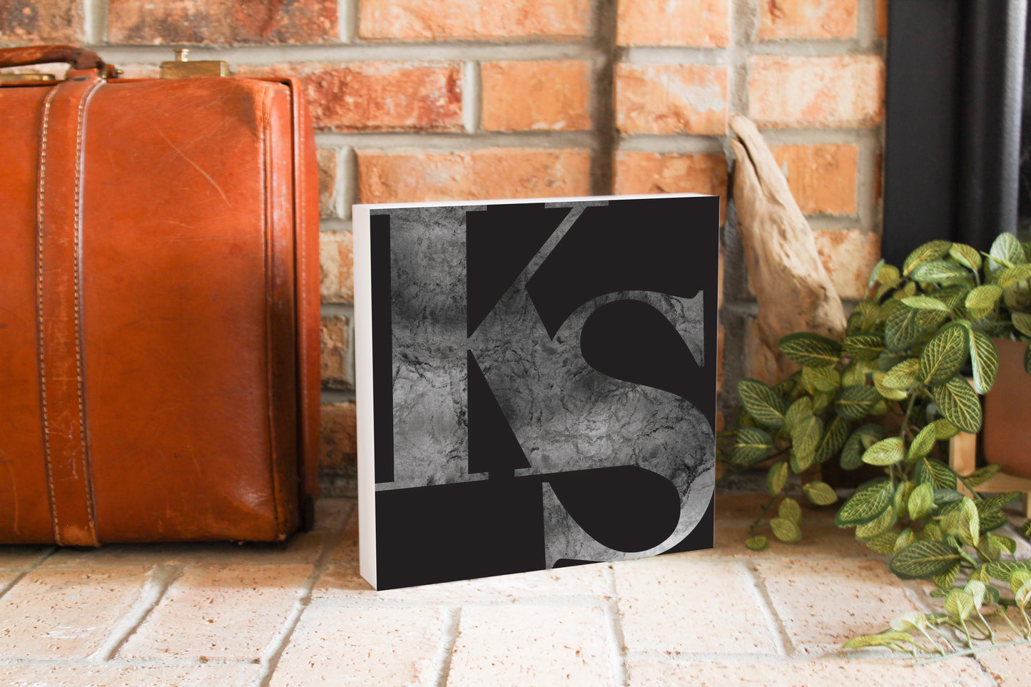 Minimalist B&W Kansas Black Initials | Wood Block | Eaches | Min 2