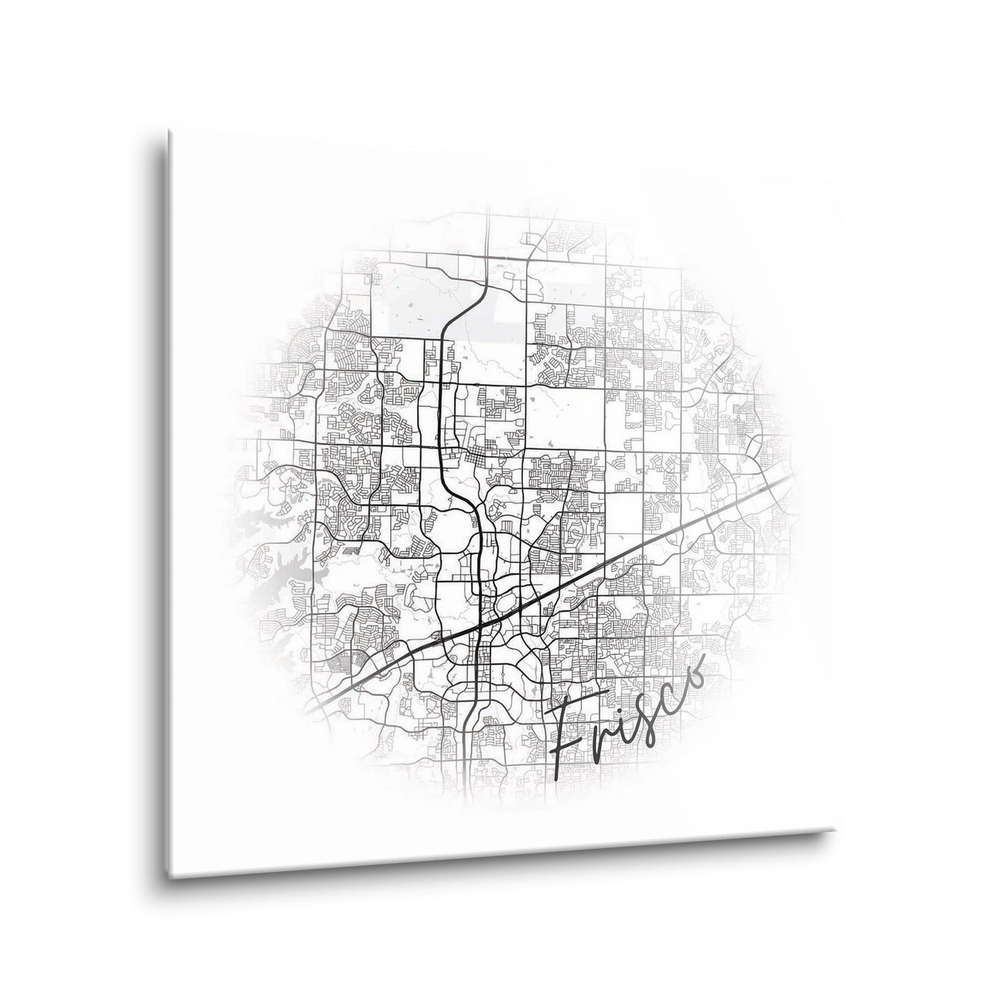 Minimalistic B&W Texas Frisco Circle Map | Hi-Def Glass Art | Eaches | Min 2