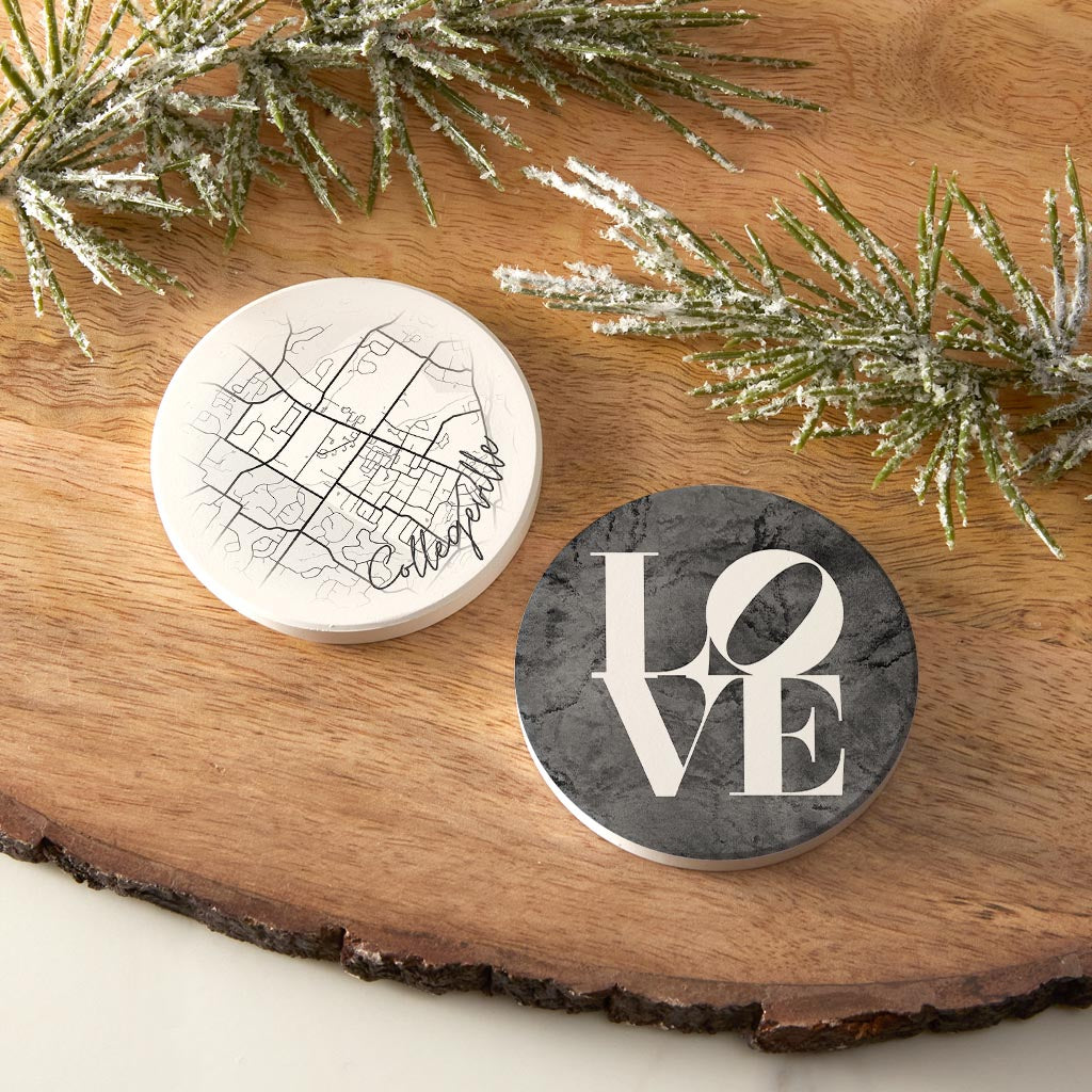 Minimalistic B&W Pennsylvania Collegeville Circle Love| Absorbent Car Coasters | Set of 2 | Min 4