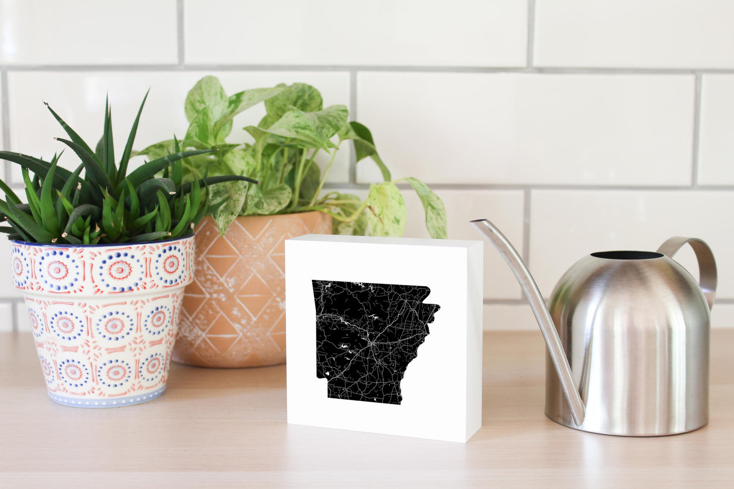 B&W Minimalist Arkansas Map | Wood Block | Eaches | Min 4