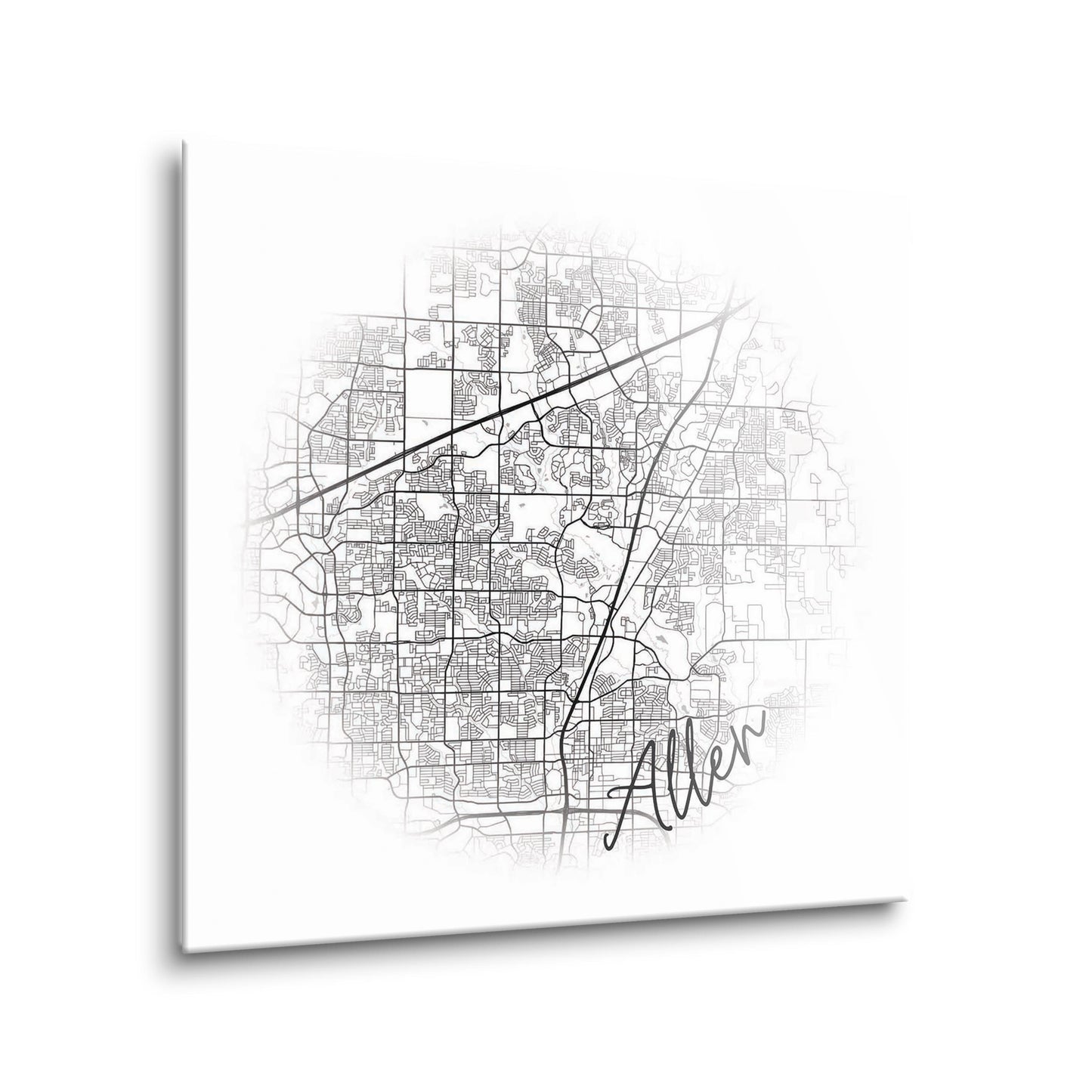 Minimalistic B&W Texas Allen Circle Map | Hi-Def Glass Art | Eaches | Min 2