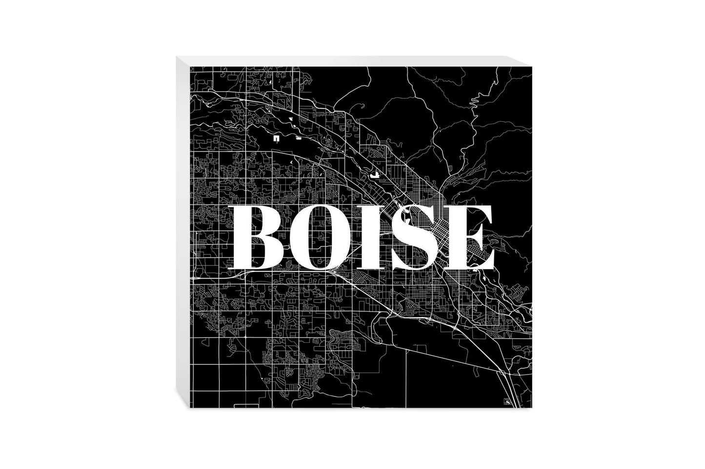Minimalist B&W Idaho Boise Map | Wood Block | Eaches | Min 2