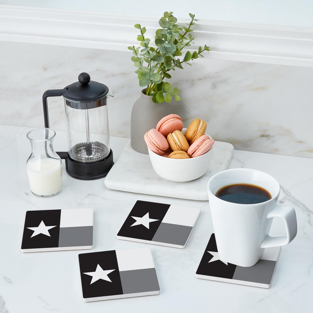 Minimalistic B&W Texas State Flag | Absorbent Coasters | Set of 4 | Min 2