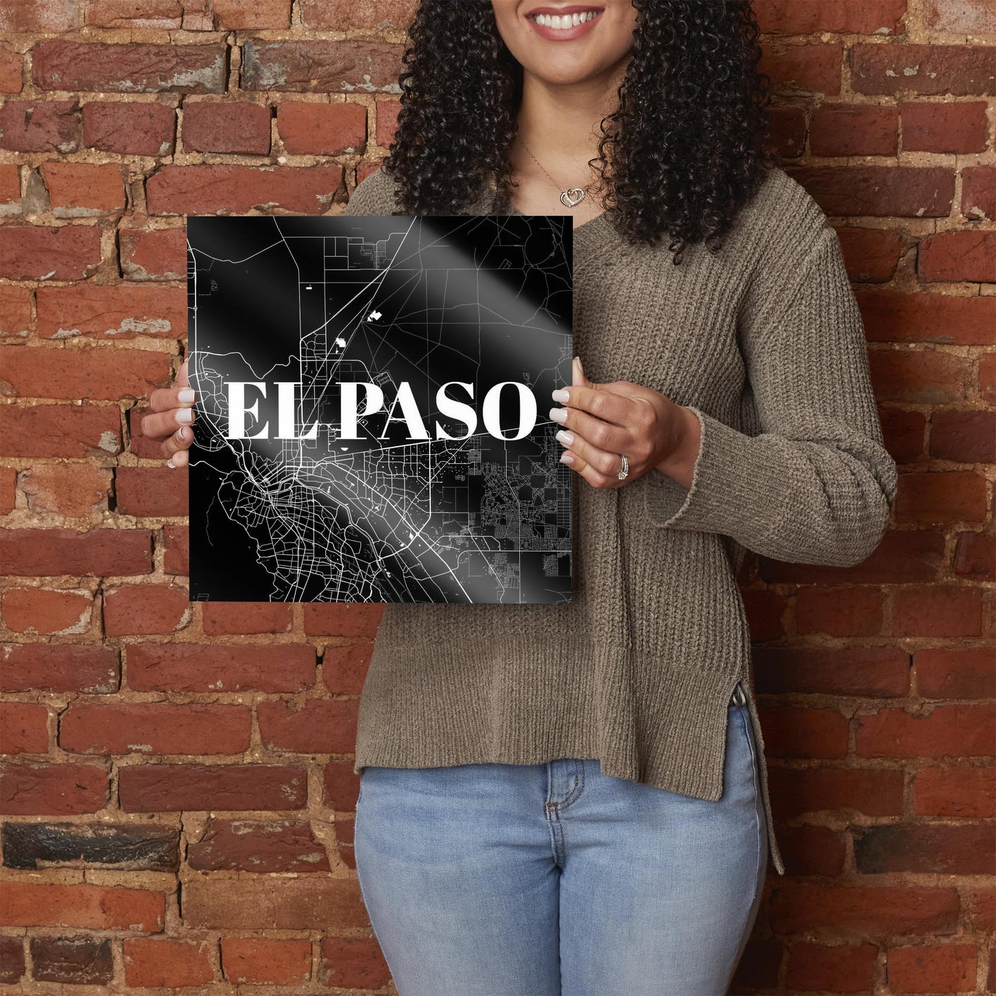 Minimalistic B&W Texas El Paso Map | Hi-Def Glass Art | Eaches | Min 1