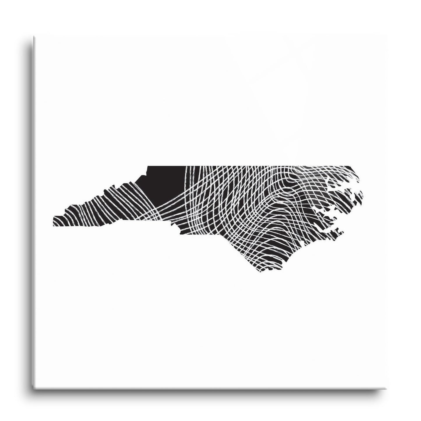 Minimalistic B&W North Carolina State Black With Fluid Lines | Hi-Def Glass Art | Eaches | Min 1