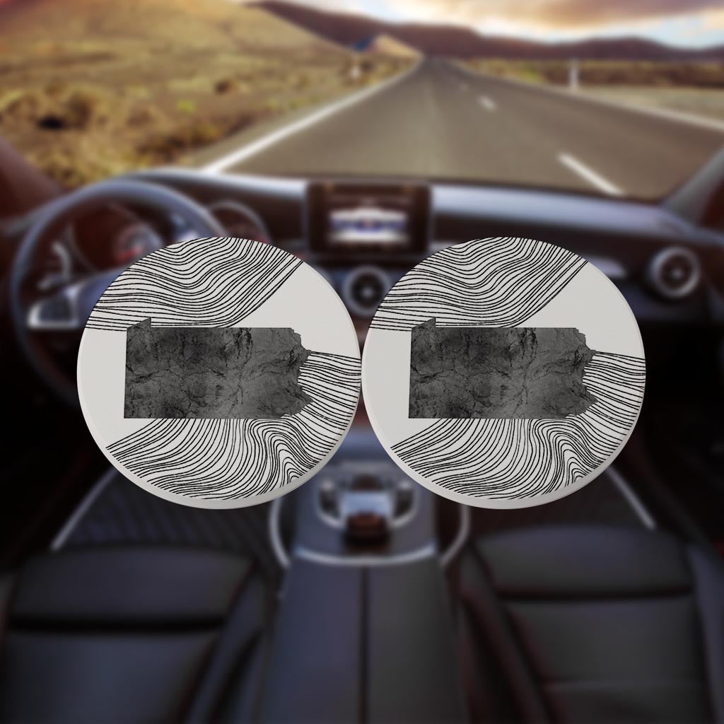 Minimalistic B&W Pennsylvania Shape Fluid Lines | Absorbent Car Coasters | Set of 2 | Min 4