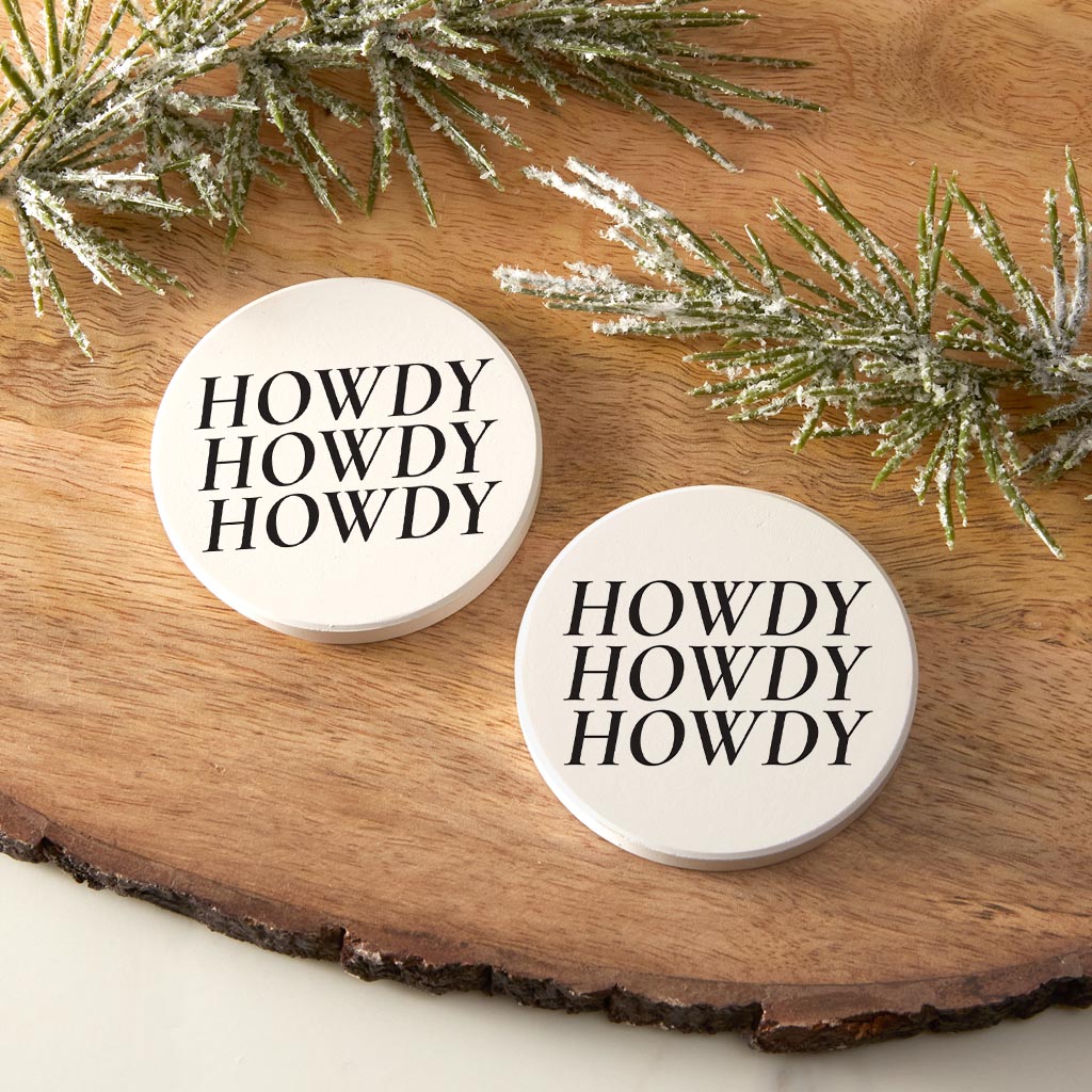 Minimalistic B&W Texas Howdy | Absorbent Car Coasters | Set of 2 | Min 4