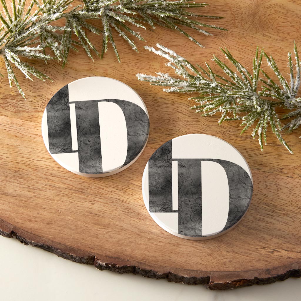 Minimalist B&W Idaho White Initials | Absorbent Car Coasters | Set of 2 | Min 4