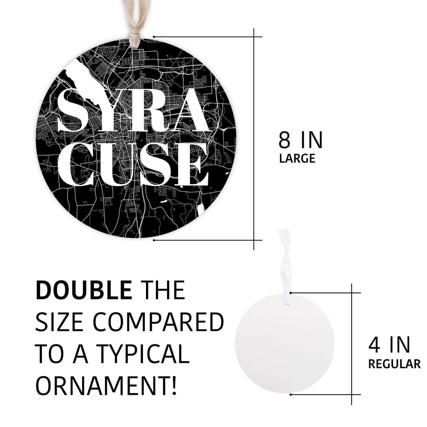 Minimalistic B&W New York Syracuse Map | Wood Ornament | Eaches | Min 1