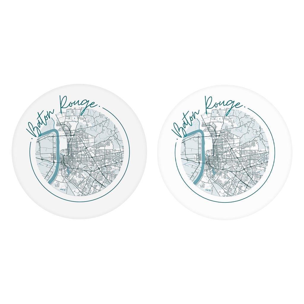 Blue White Baton Rouge Circle Map| Absorbent Car Coasters | Set of 2 | Min 4