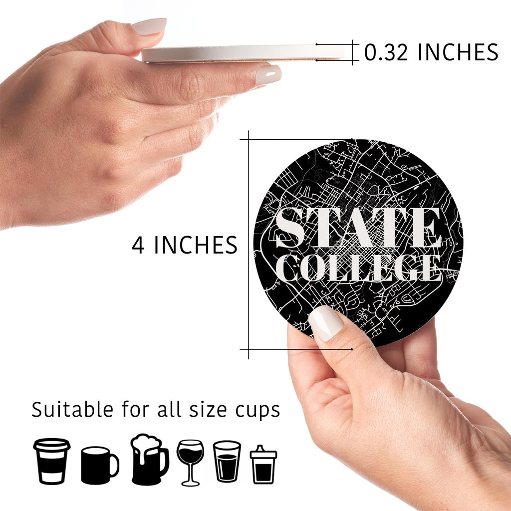 Minimalistic B&W Pennsylvania State College Map | Absorbent Coasters | Set of 4 | Min 2