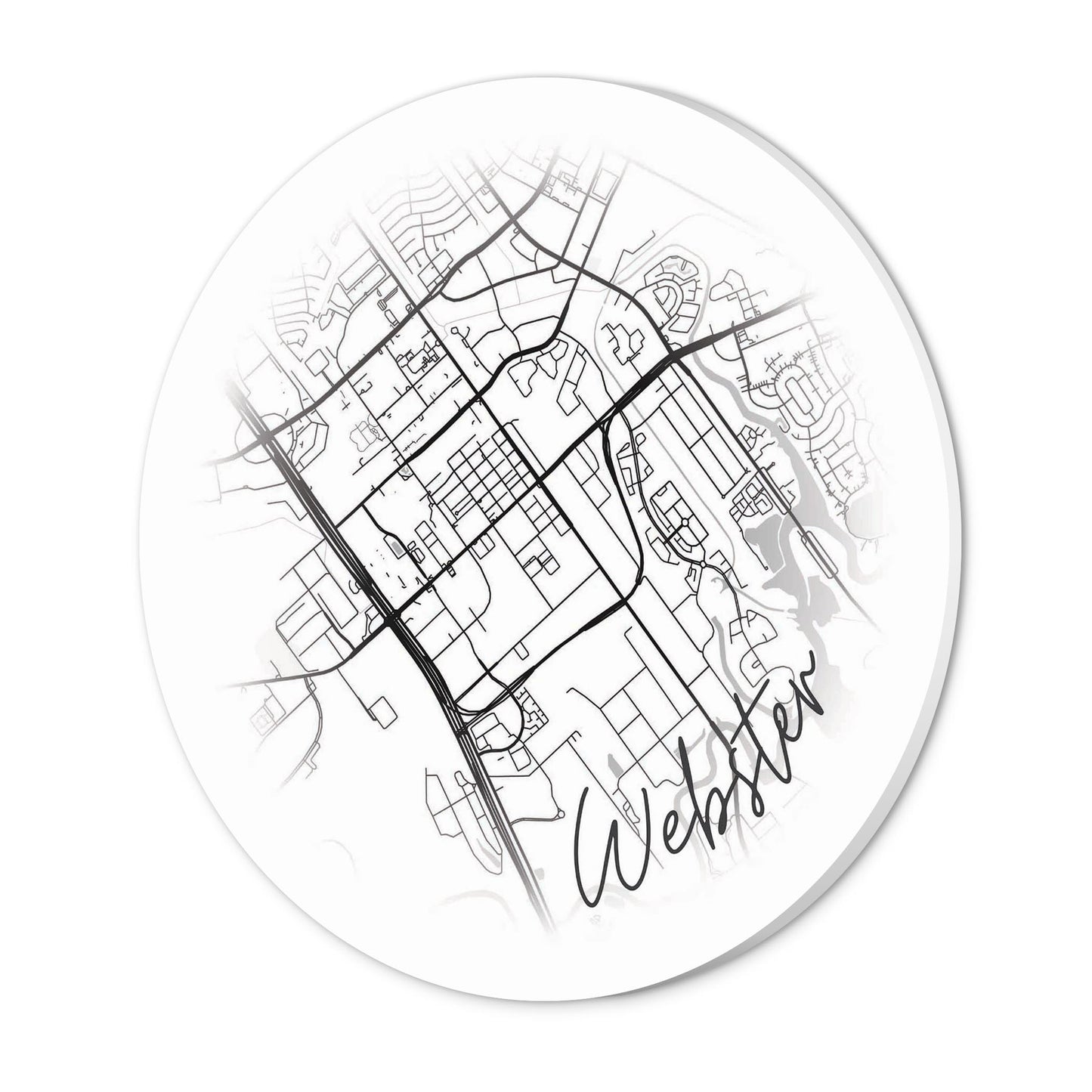 Minimalistic B&W Texas Webster Circle Map | Wood Sign | Eaches | Min 1