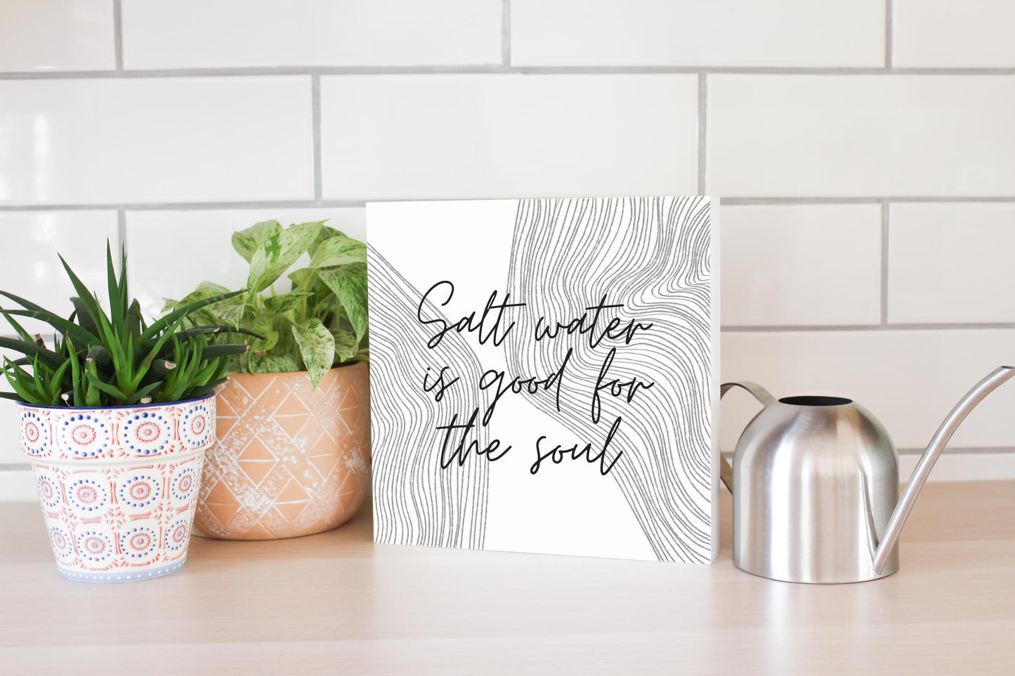 Minimalistic B&W Cape Cod Salt Water | Wood Block | Eaches | Min 2