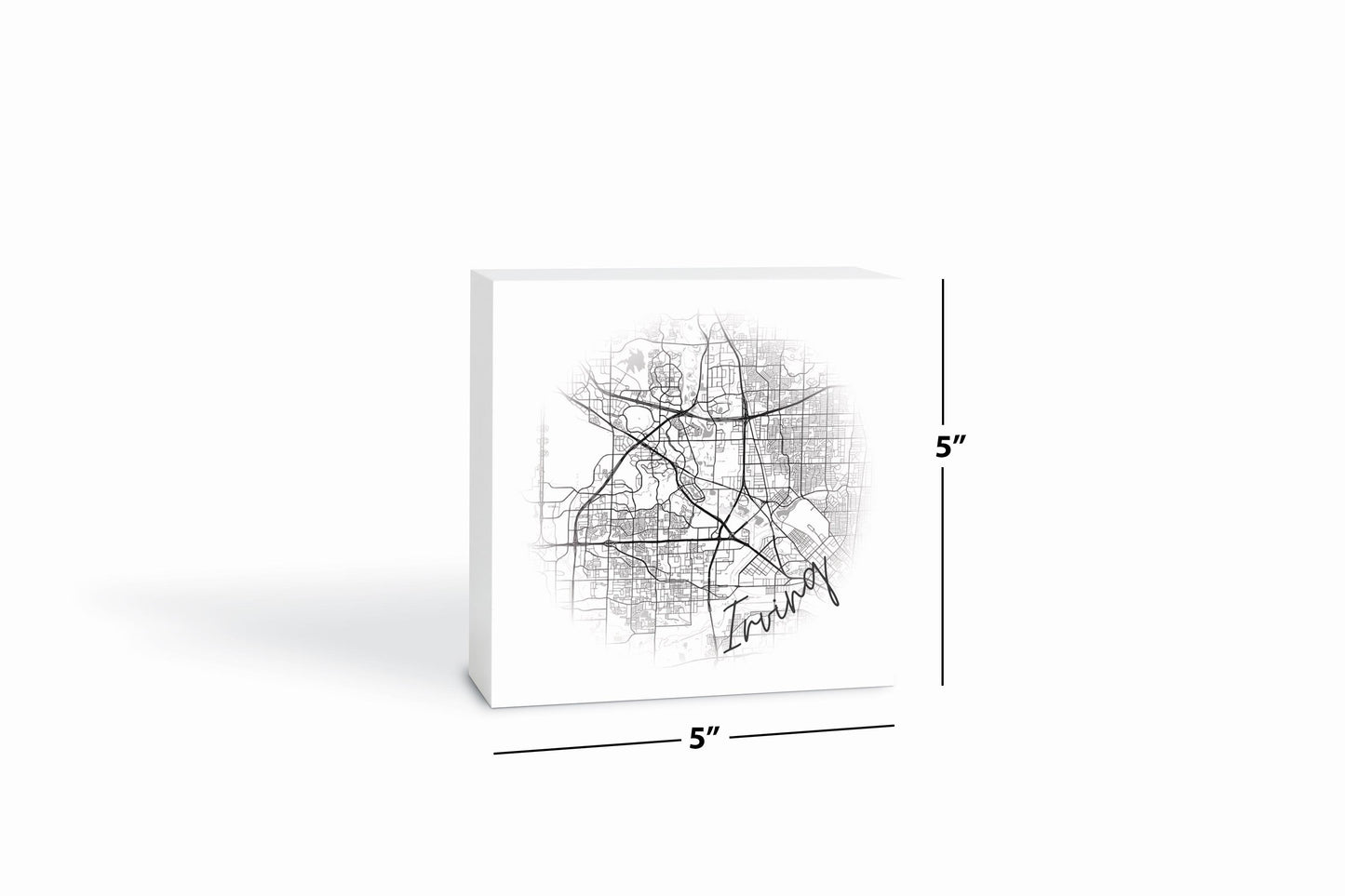Minimalistic B&W Texas Irving Circle Map | Wood Block | Eaches | Min 4