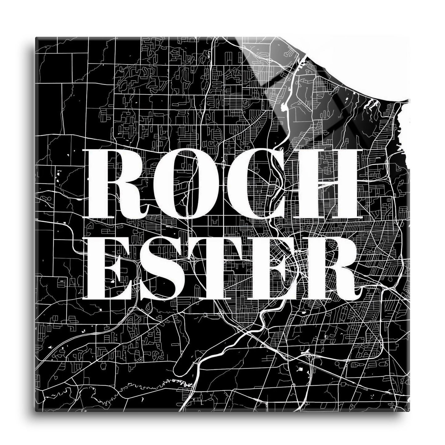 Minimalistic B&W New York Rochester Map | Hi-Def Glass Art | Eaches | Min 1