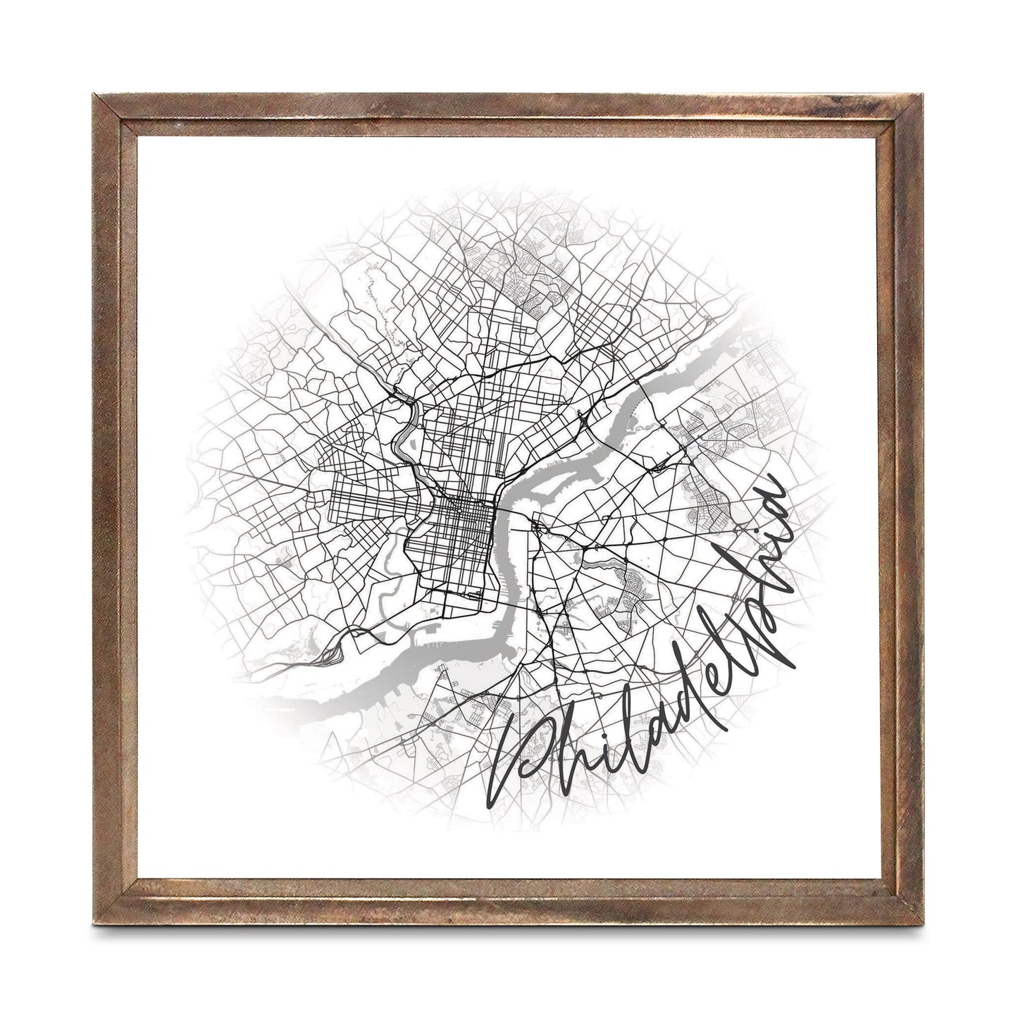 Minimalistic B&W Pennsylvania Philadelphia Circle Map | Wood Sign | Eaches | Min 1