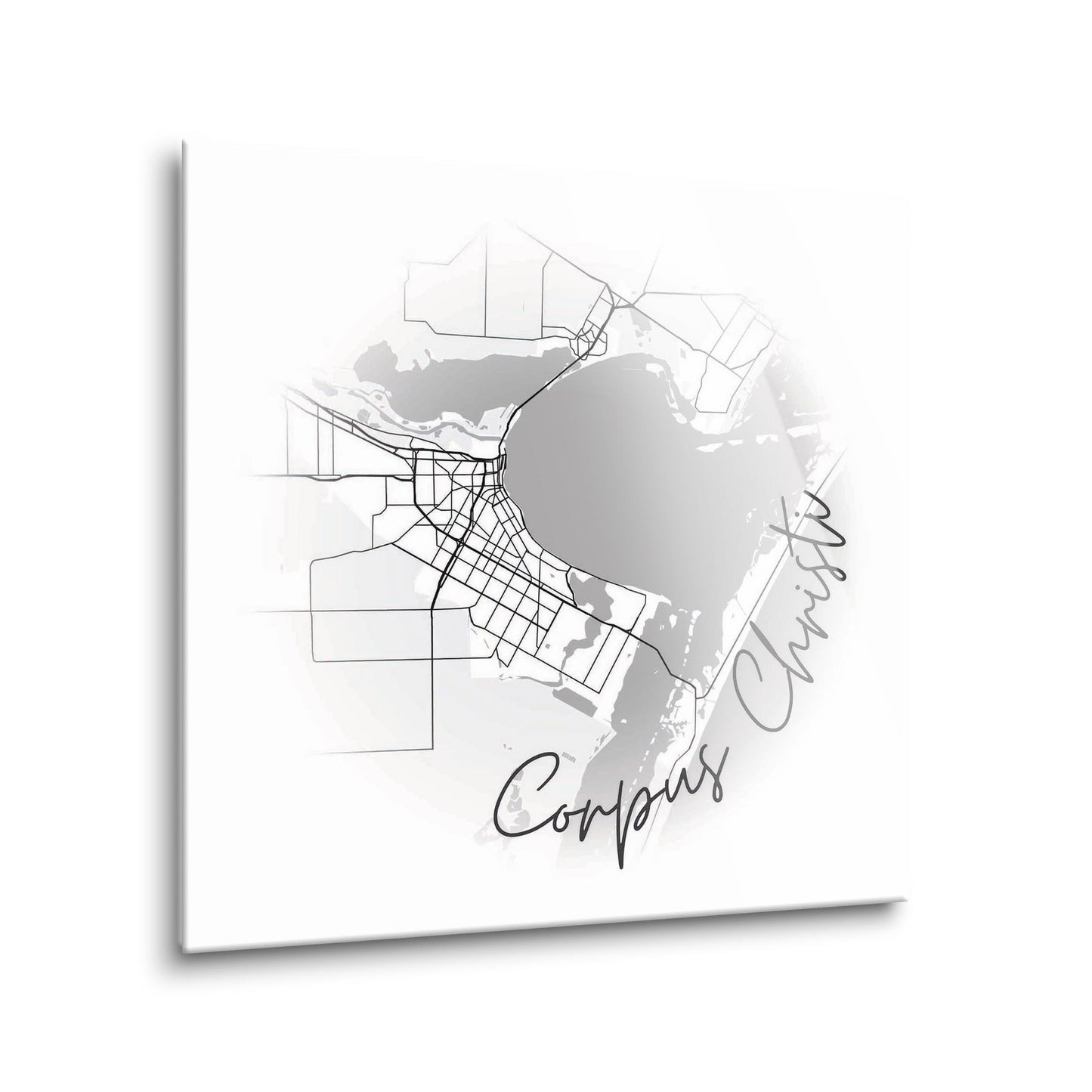 Minimalistic B&W Texas Corpus Christi Circle Map | Hi-Def Glass Art | Eaches | Min 1