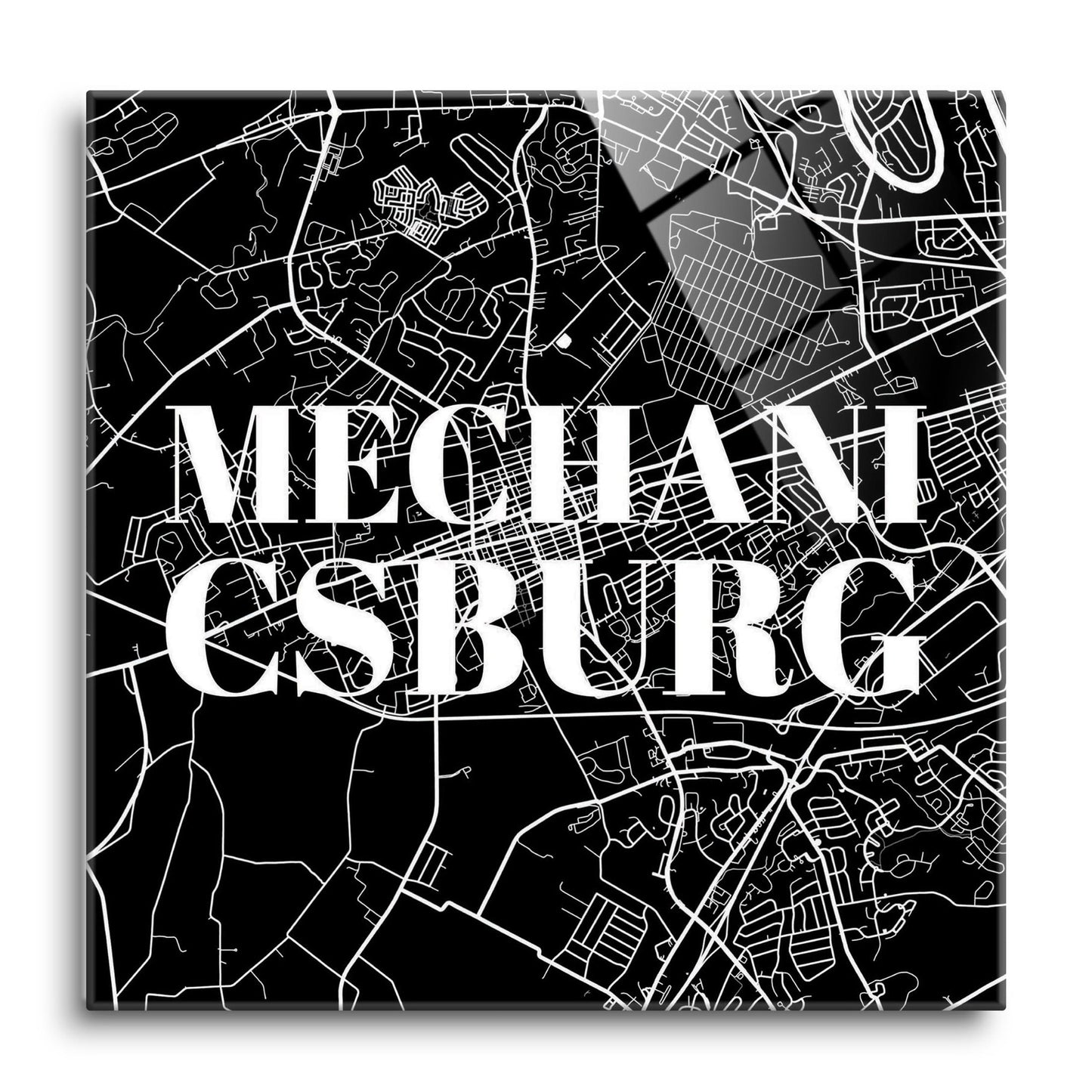 Minimalistic B&W Pennsylvania Mechanicsburg Map | Hi-Def Glass Art | Eaches | Min 1
