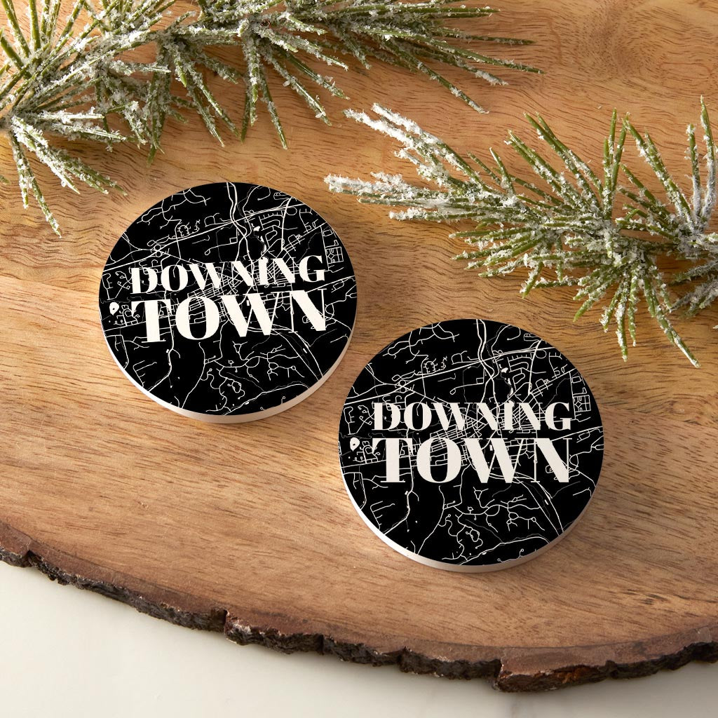 Minimalistic B&W Pennsylvania Downingtown Map| Absorbent Car Coasters | Set of 2 | Min 4