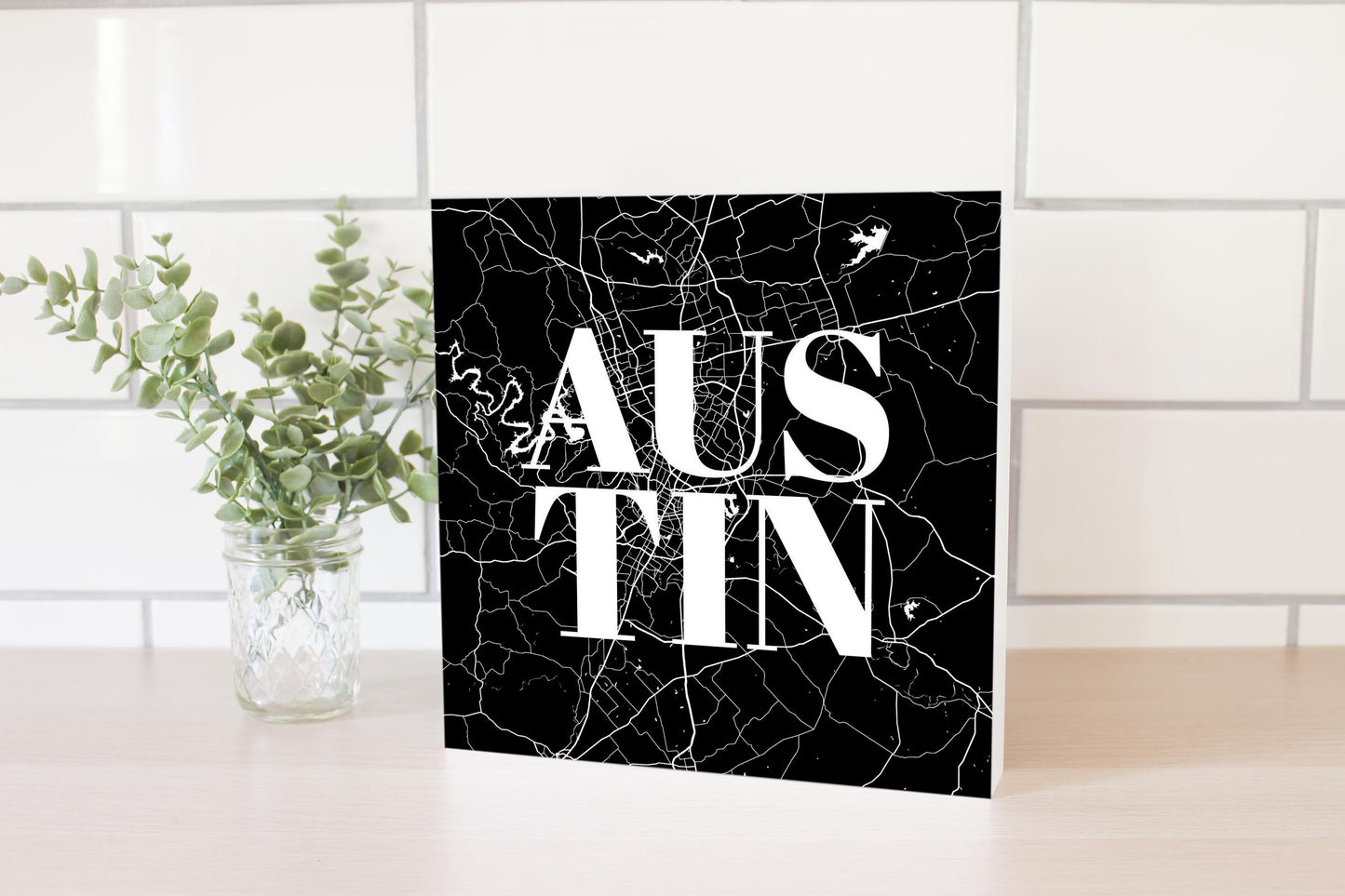 Modern Black Austin Map | Wood Block | Eaches | Min 2