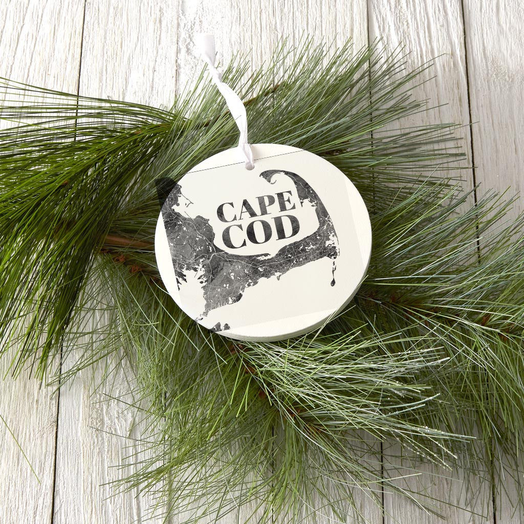 Minimalistic B&W Cape Cod Map | Wood Ornament | Eaches | Min 6
