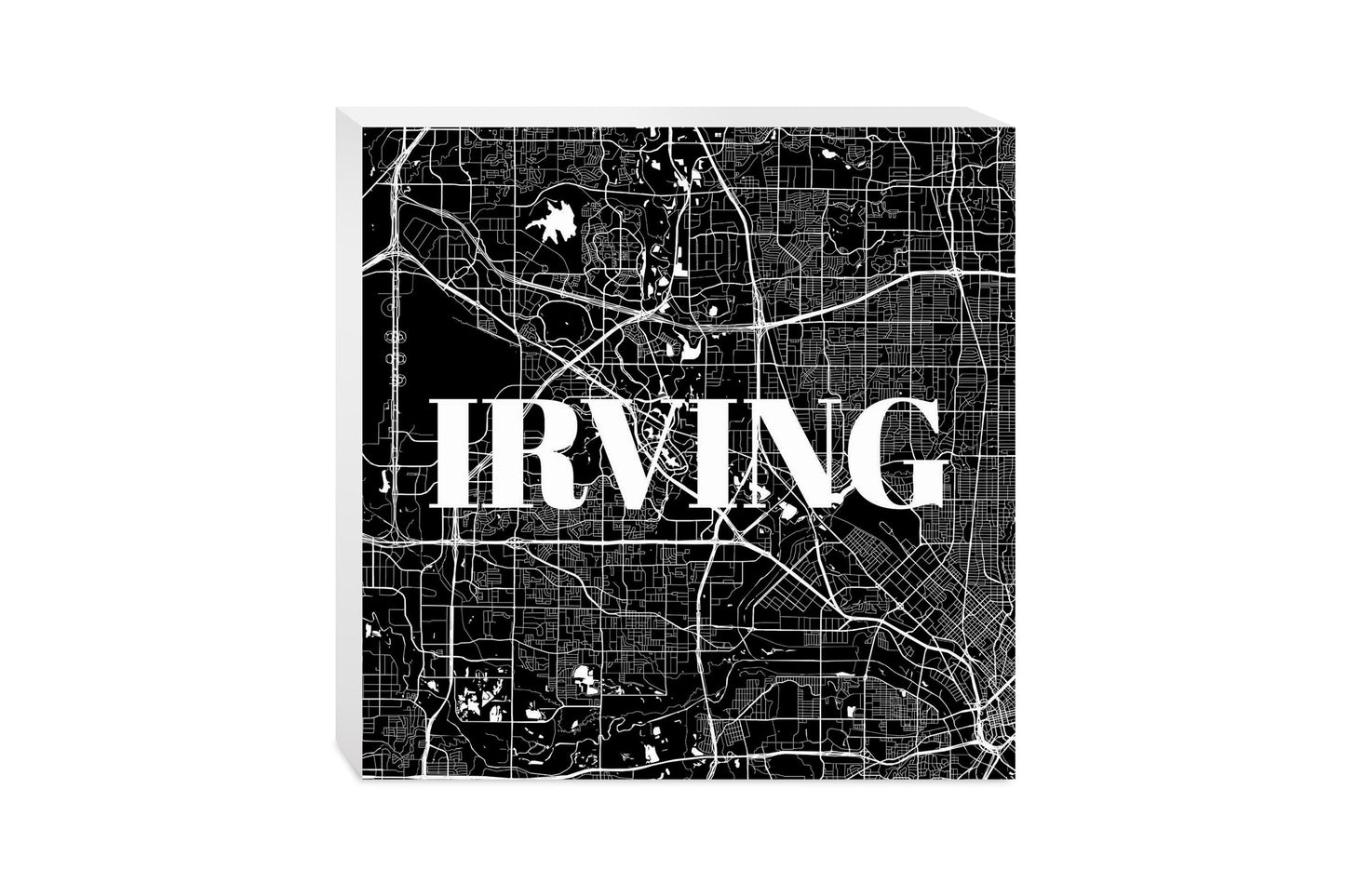 Minimalistic B&W Texas Irving Map | Wood Block | Eaches | Min 2