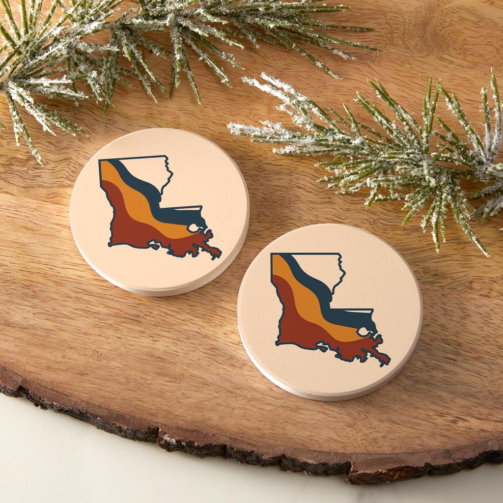 Modern Minimalist Louisiana Retro State Shape | Absorbent Car Coasters | Set of 2 | Min 4