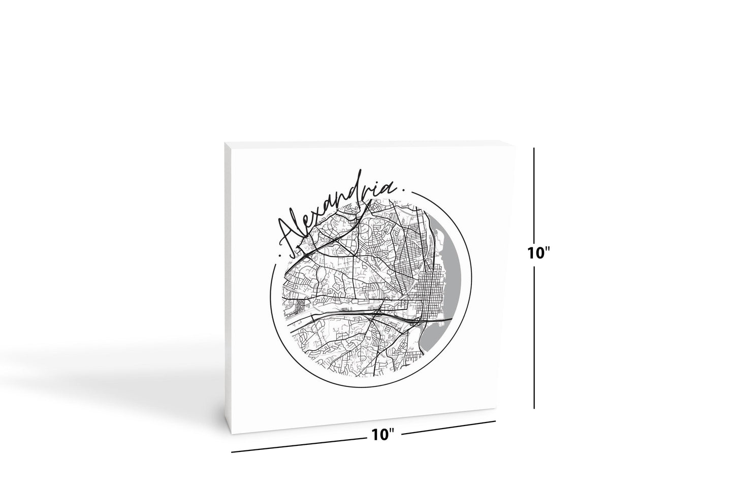 Minimalistic B&W Virginia Alexandria Circle Map | Wood Block | Eaches | Min 2