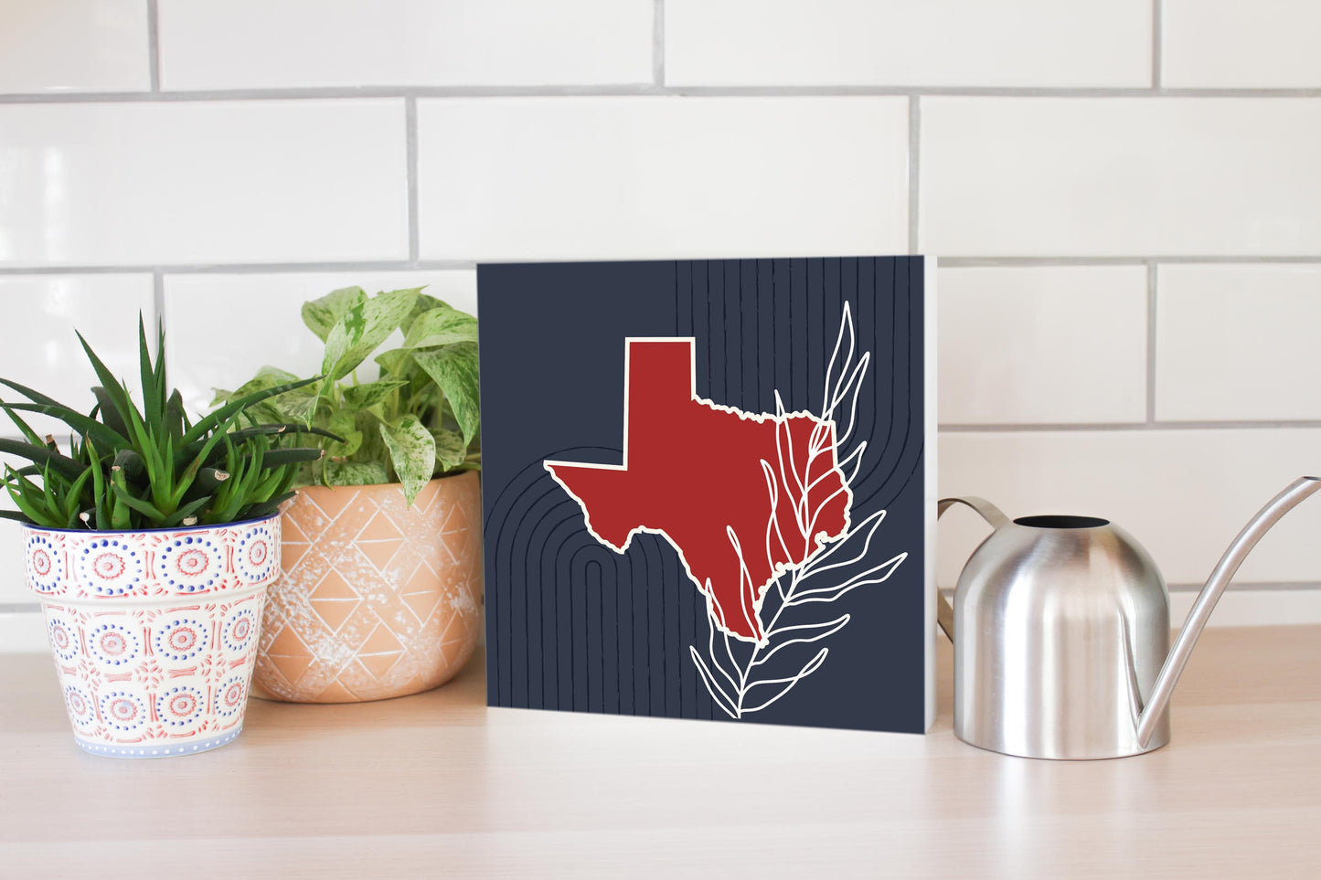 Modern Minimalist Texas Colors Shape Leaf | Wood Block | Eaches | Min 2