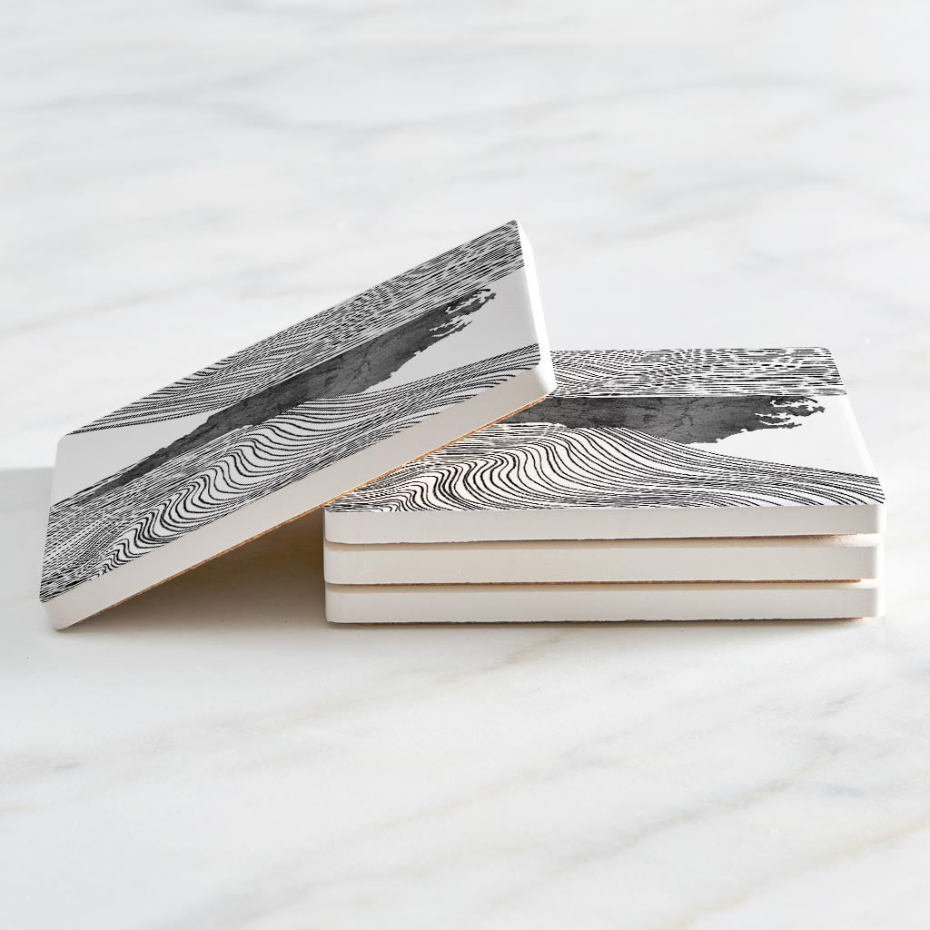 Minimalistic B&W North Carolina State With Fluid Lines| Absorbent Coasters | Set of 4 | Min 2