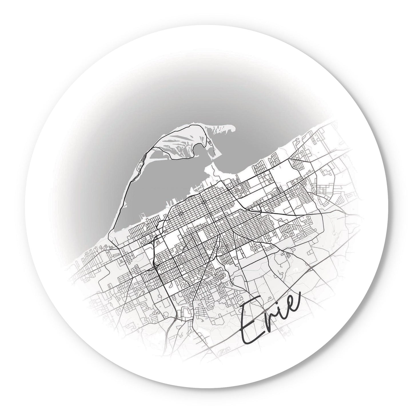 Minimalistic B&W Pennsylvania Erie Circle Map | Wood Sign | Eaches | Min 1