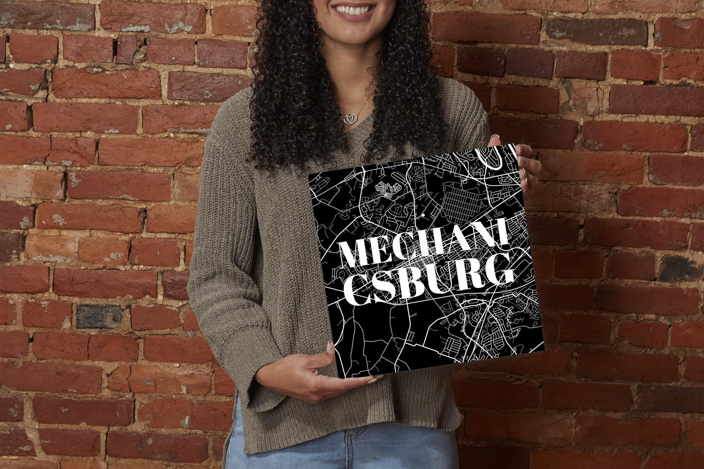 Minimalistic B&W Pennsylvania Mechanicsburg Map | Wood Sign | Eaches | Min 2