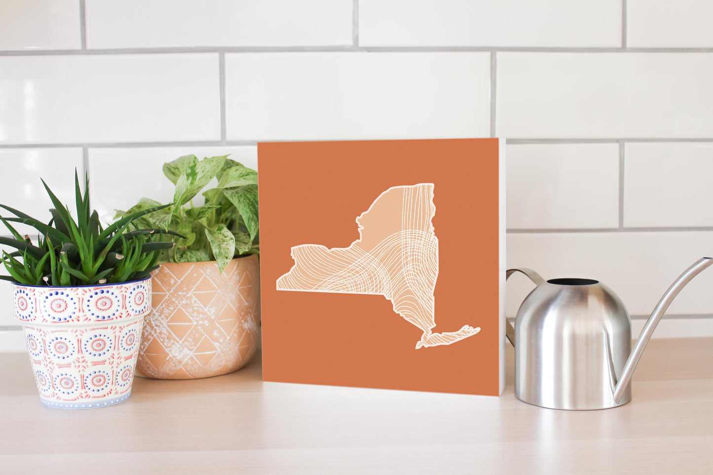 Modern Minimalist New York State Fluid Lines Dark | Wood Block | Eaches | Min 2