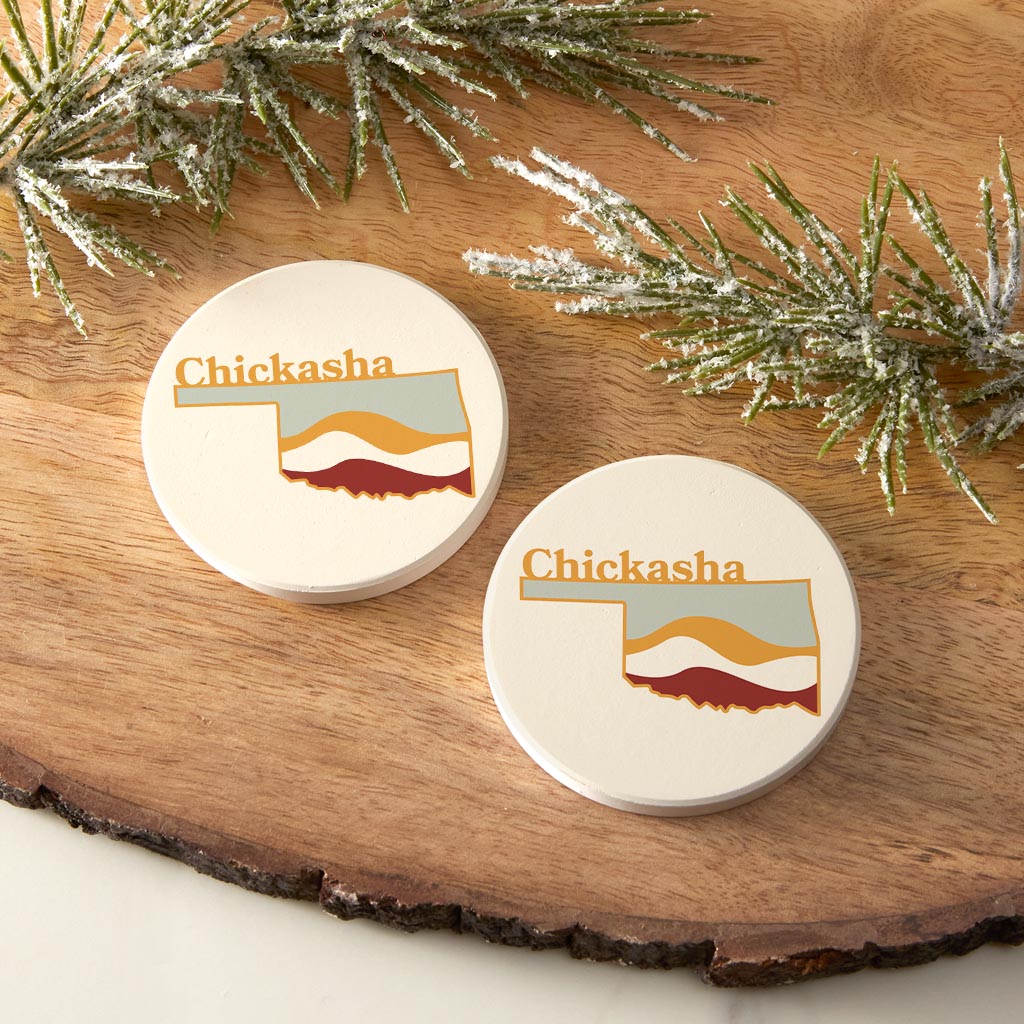 Modern Minimalist Oklahoma State Chickasha | Absorbent Car Coasters | Set of 2 | Min 4
