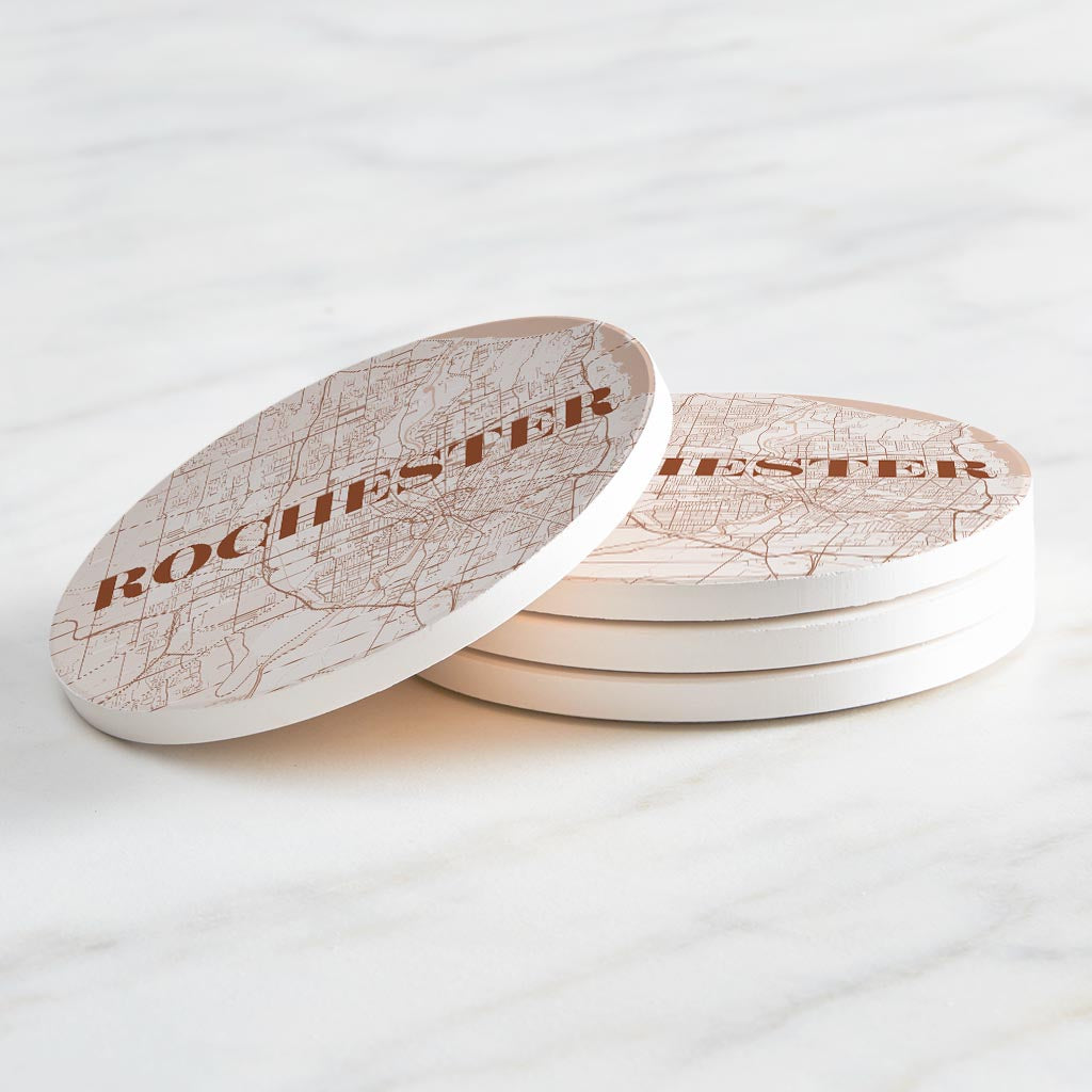 Modern Minimalist New York Rochester Map | Absorbent Coasters | Set of 4 | Min 2