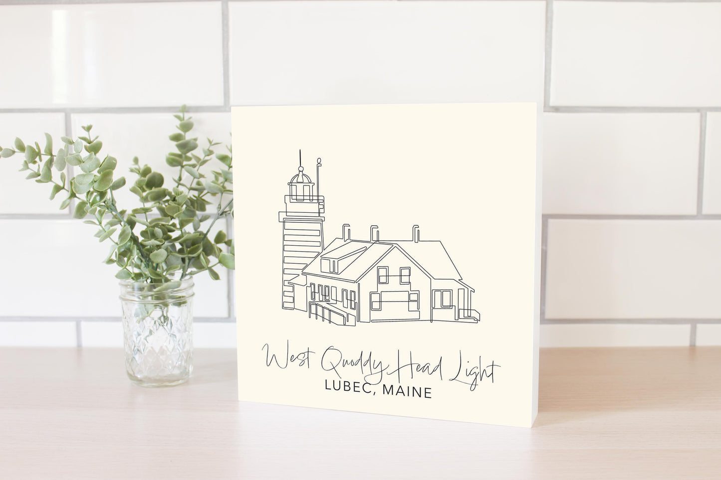 Cream West Quoddy Head Light | Wood Block | Eaches | Min 2